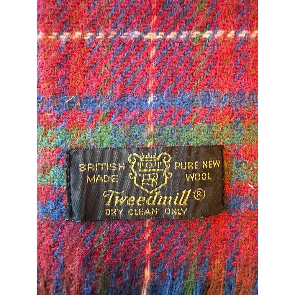 Tweedmill‎ Scarf Red Blue Plaid Pure New Wool British Made Tartan Fringed Winter
